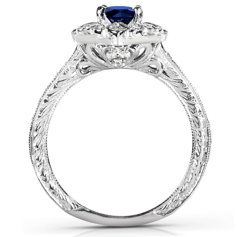 Annello by Kobelli 14k White Gold Round-cut Blue Sapphire and Diamond Vintage Engagement Ring