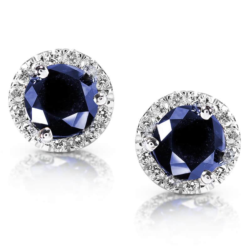Annello by Kobelli 14k White Gold 1 1/2 Carat TGW Blue Sapphire and Diamond Halo Stud Earrings