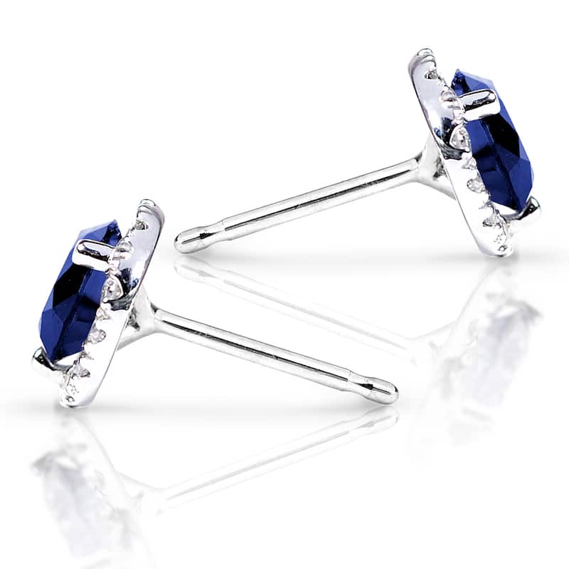 Annello by Kobelli 14k White Gold 1 1/2 Carat TGW Blue Sapphire and Diamond Halo Stud Earrings