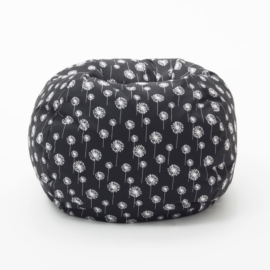 BeanSack Classic Heavy-duty Twill Black/ White Dandelion Print Bean Bag Chair