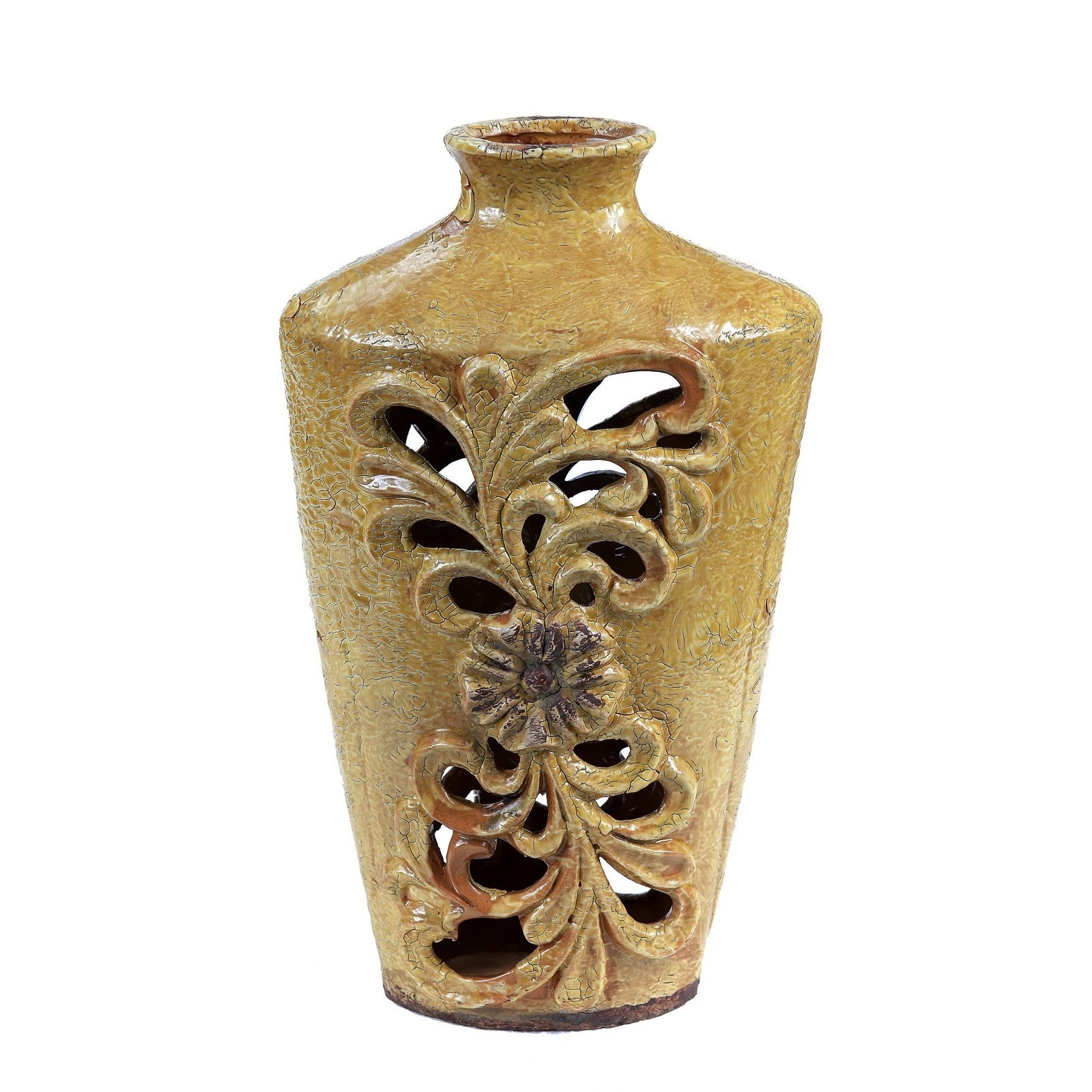 Privilege Floral pierced Cream Yellow Ceramic Vase