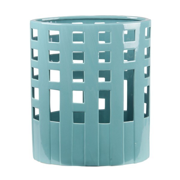 Privilege Rectangle-pierced Bondi Blue Wide Ceramic Vase. Opens flyout.