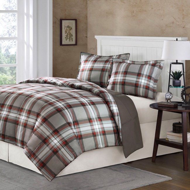 Jla Home Comfort Classics Auburn Plaid Down Alternative 3 piece Comforter Set Brown Size Full  Queen