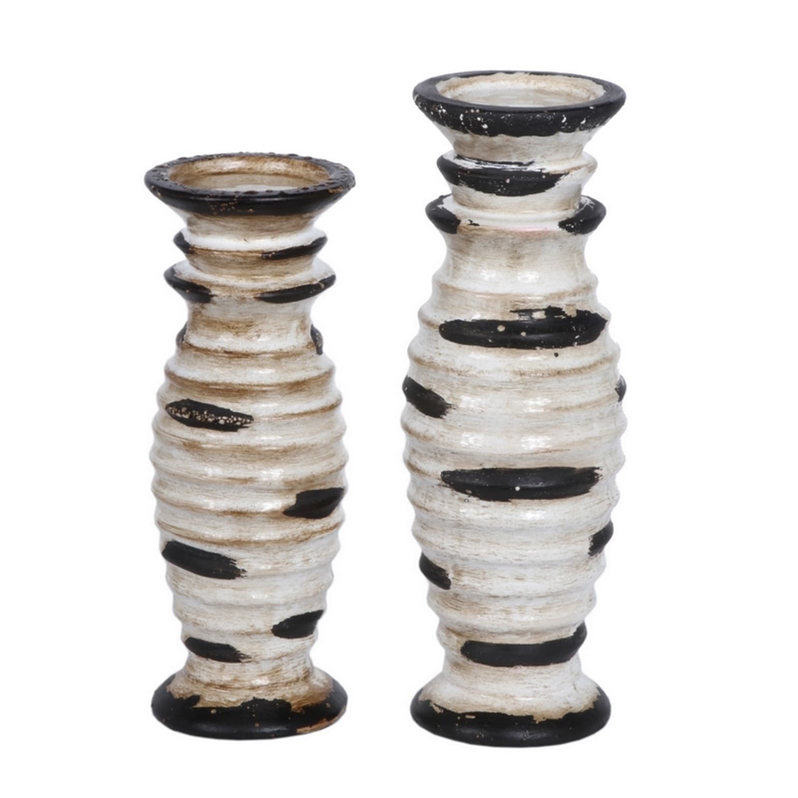 Privilege Antique White 2 piece Ceramic Candle Holders (set Of 2)