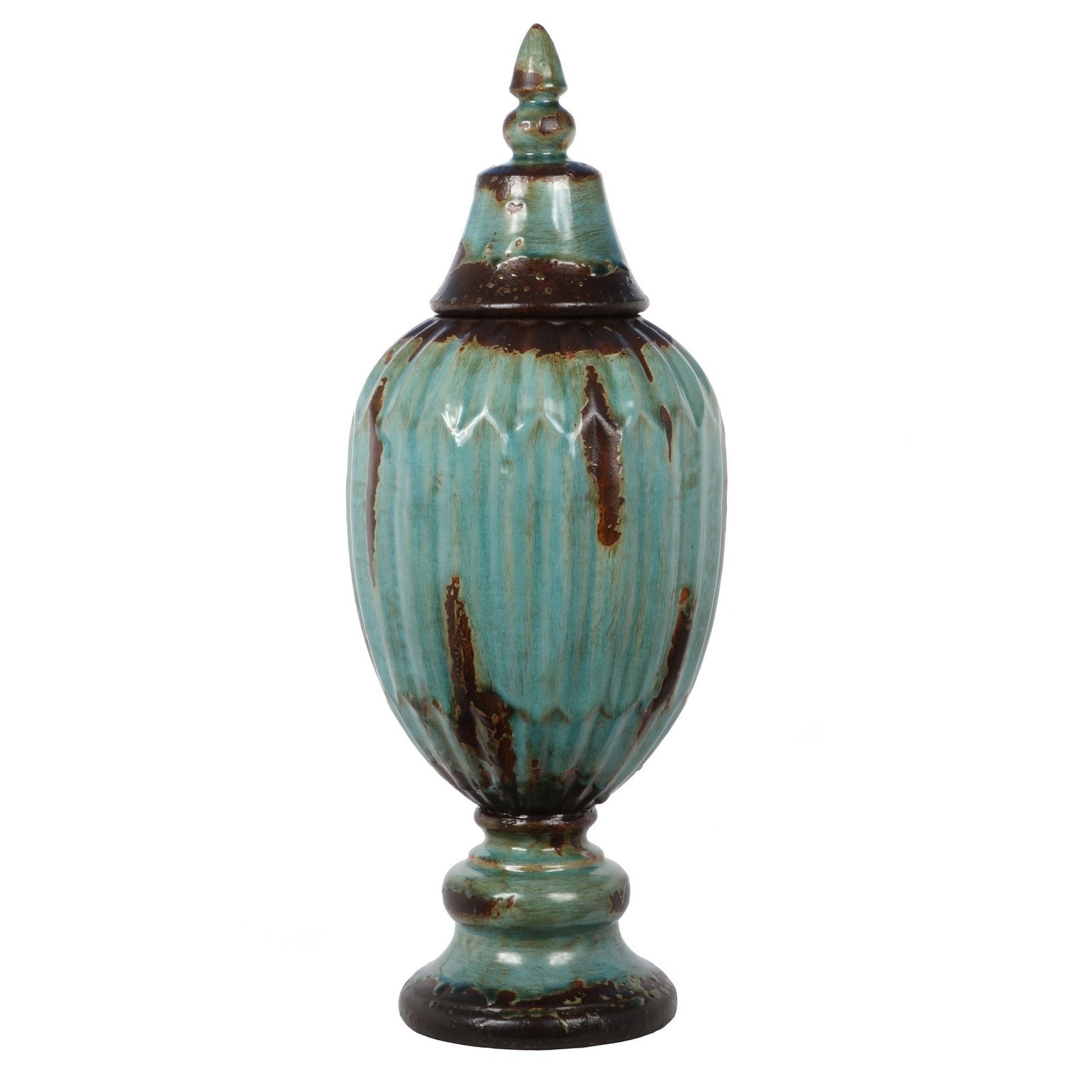 Privilege Antiqued Turquoise Ribbed Ceramic Jar