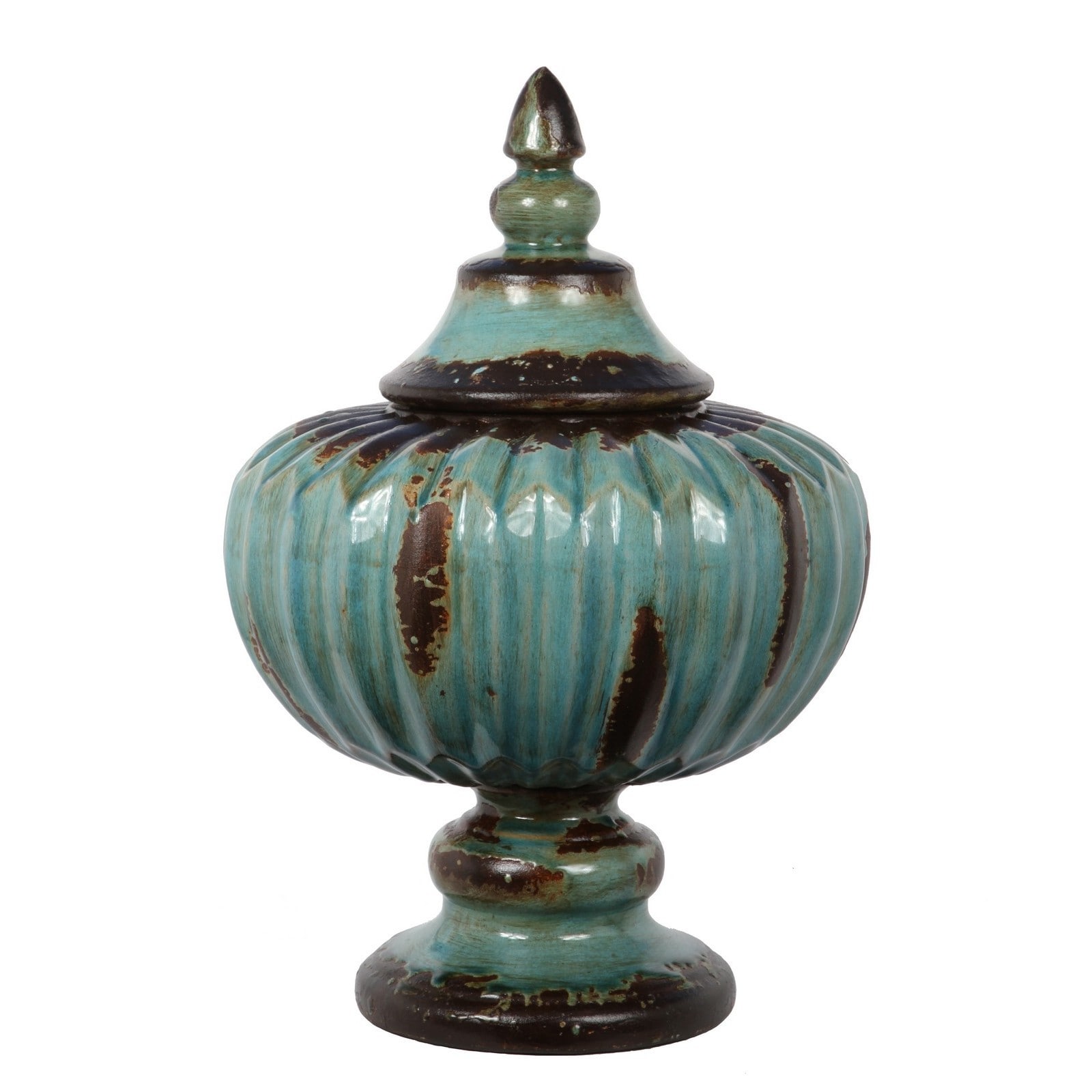 Privilege Antique Turquoise Ribbed Ceramic Jar