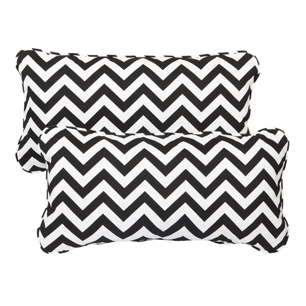 Black Chevron Corded 12 x 24 Inch Indoor/ Outdoor Lumbar Pillows (Set