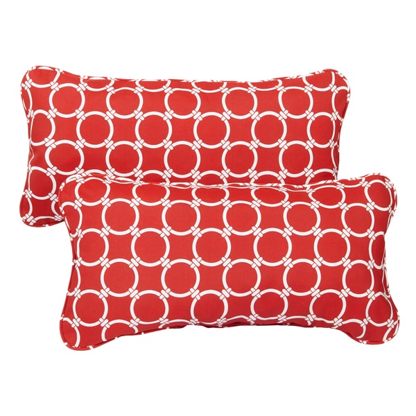 Linked Red Corded 12 x 24 Inch Indoor/ Outdoor Lumbar Pillows (Set of 2 ...