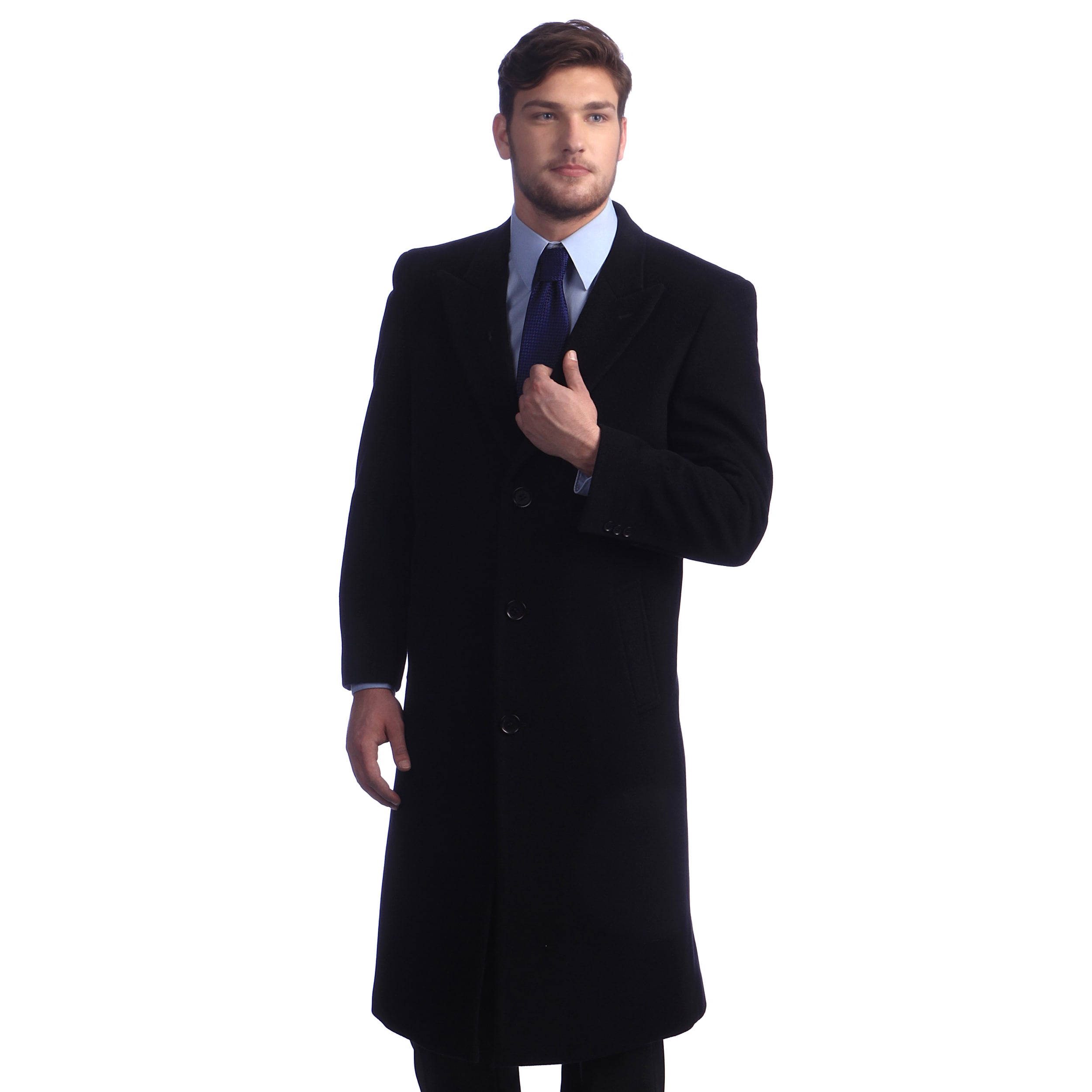 Mens Howard Black Peak Lapel Overcoat