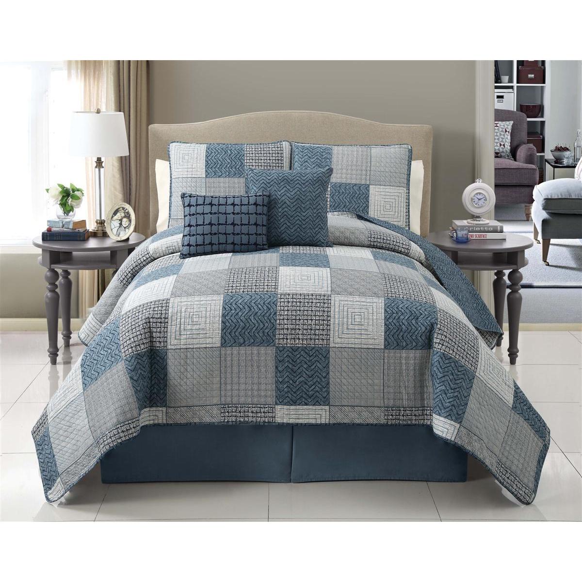 Grayson 5 piece Reversible 100  Cotton Quilt Set