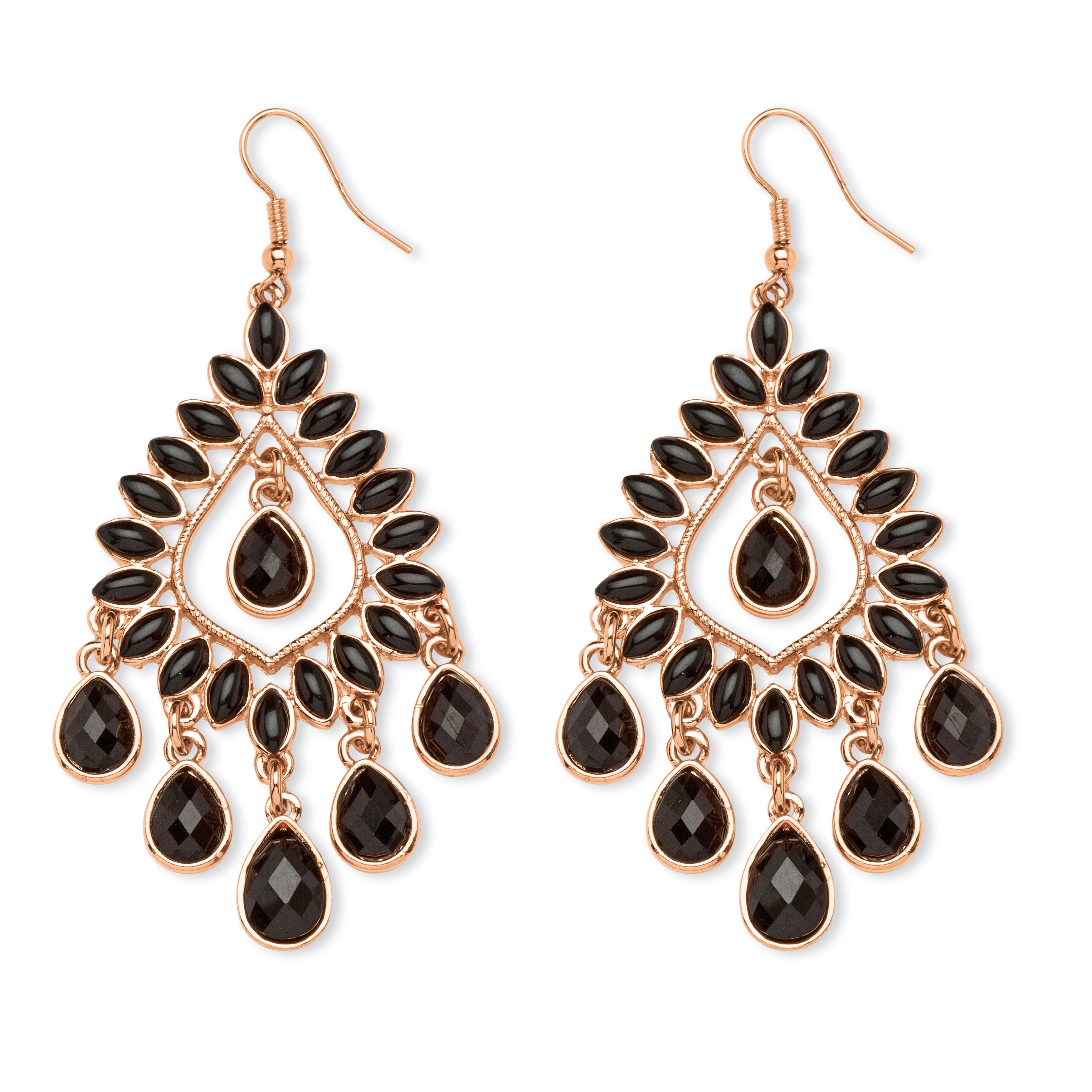 Shop PalmBeach Black Crystal Chandelier Earrings Rose Gold-Plated Bold ...