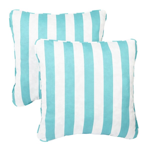 Shop Aqua Stripe Corded Indoor/ Outdoor Square Pillows (Set of 2