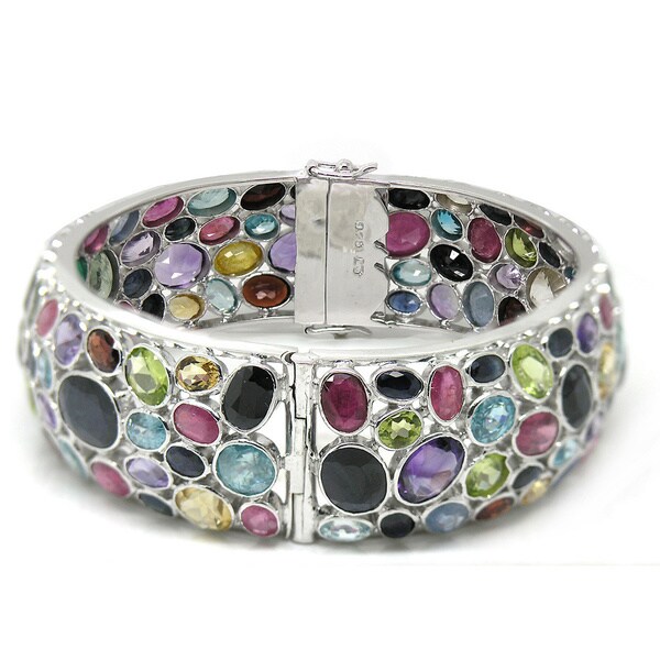 Shop De Buman Sterling Silver Natural Multi-colored Gemstones Bangle ...