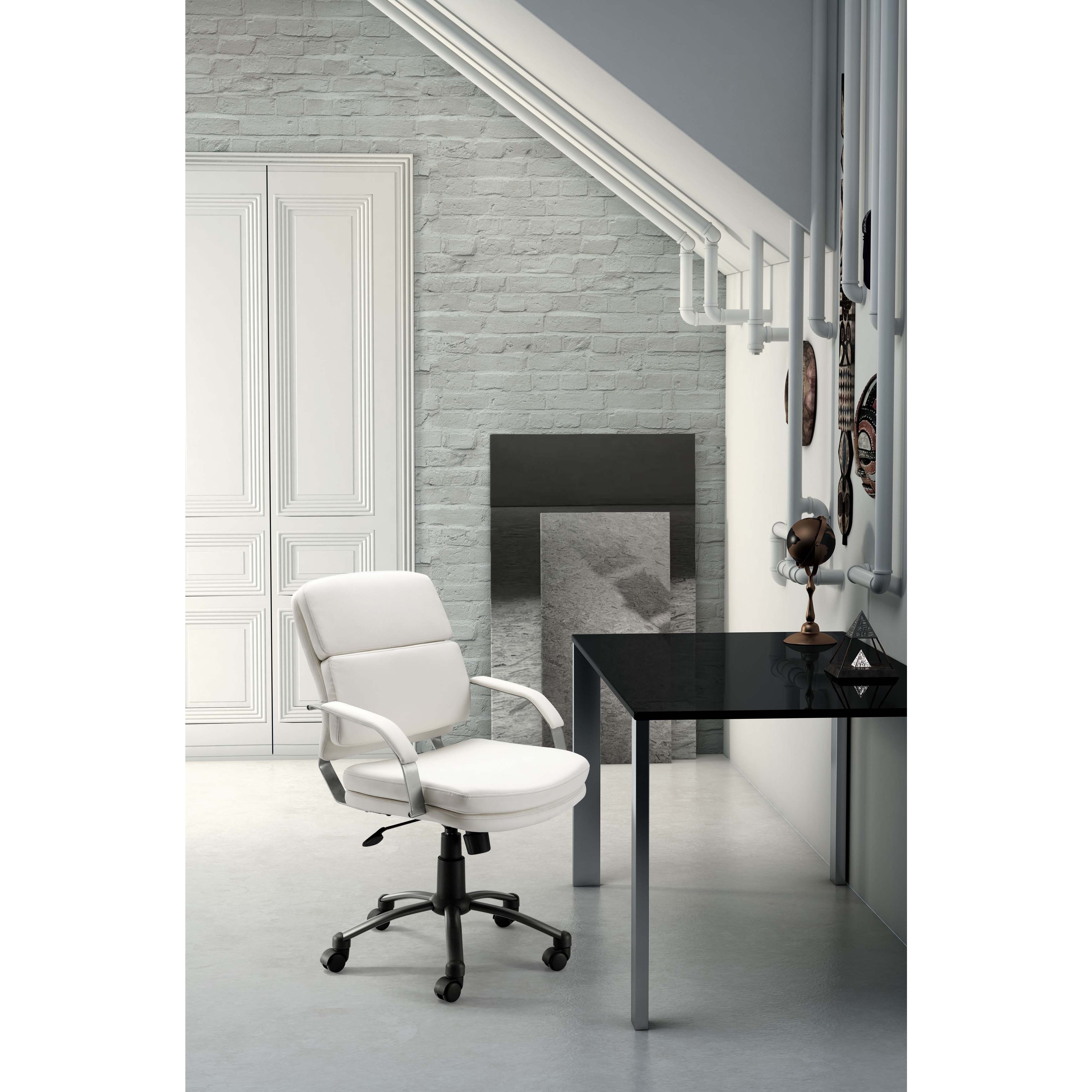 Director Relax White Office Chair (WhiteMaterials Steel, leatheretteFinish LeatheretteSeat height 20 to 24 inches high Adjustable height YesWheels YesDimensions 38 to 42 inches high x 25.5 inches wide x 25.5 inches deepSeat Dimensions 20 to 24 inch