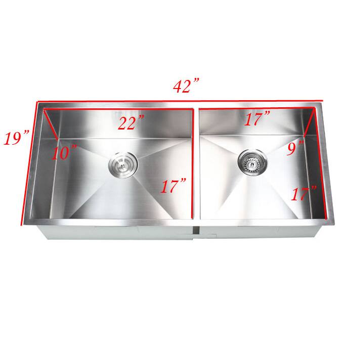 Stainless Steel 42-inch Double-bowl 60/40 Zero Radius Undermount Kitchen Sink