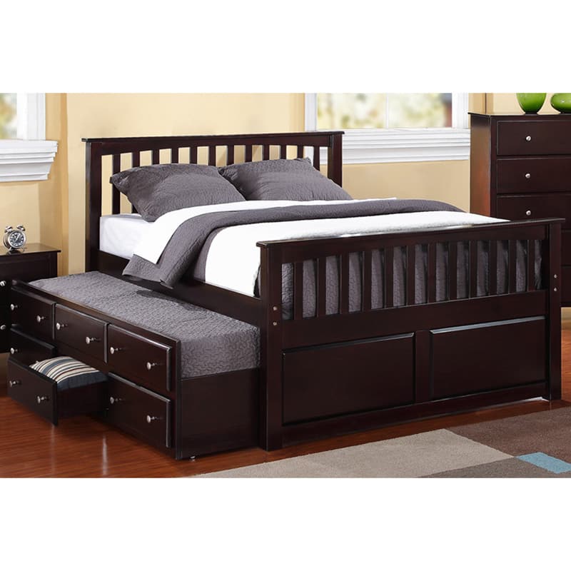 Espresso Wood Full-size 3-drawer Twin Trundle Captain's Bed