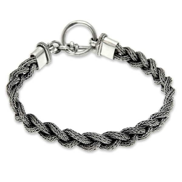 slide 1 of 4, Handmade Sterling Silver Men's Naga Braid Bracelet (Indonesia)