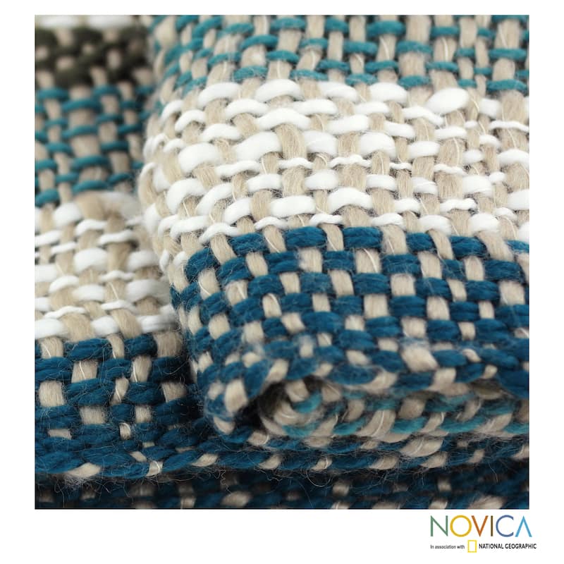 NOVICA Handmade Teal Kiss Acrylic Throw (India)