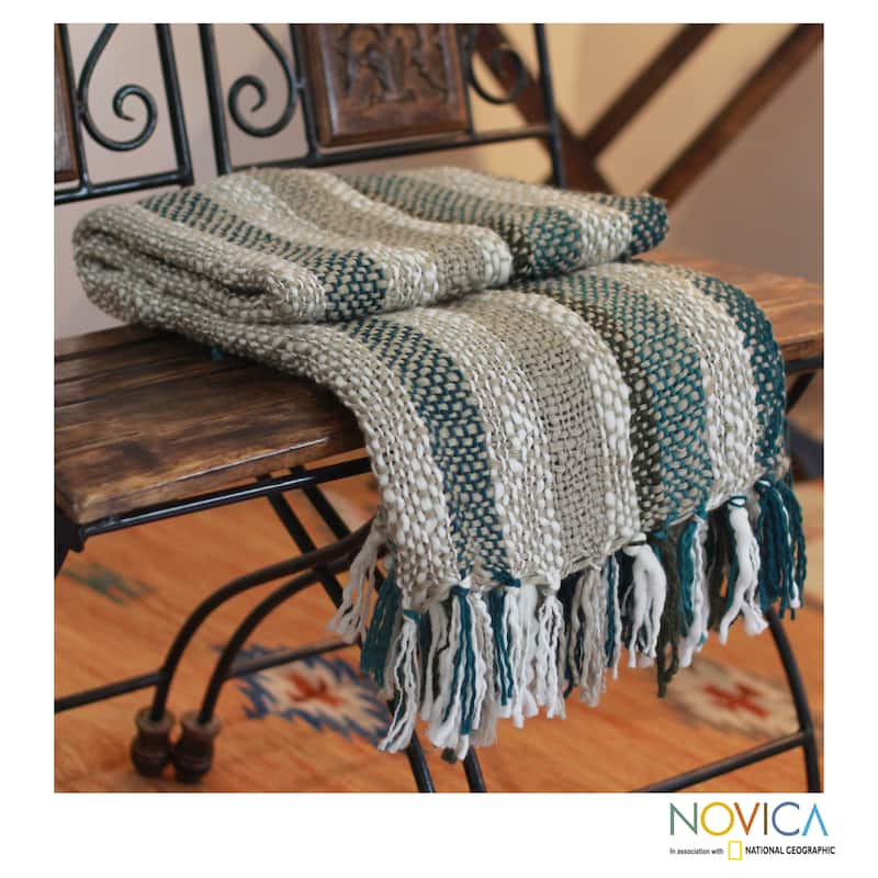 NOVICA Handmade Teal Kiss Acrylic Throw (India)