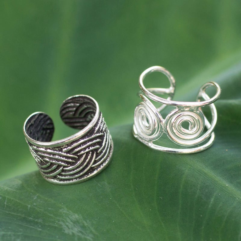 NOVICA Handmade Sterling Silver 'Contrasts' Ear Cuff Earrings (Thailand) - 1.4*0.3