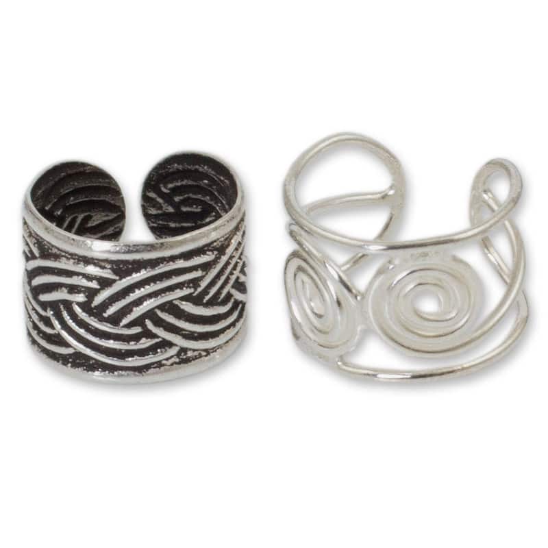 NOVICA Handmade Sterling Silver 'Contrasts' Ear Cuff Earrings (Thailand) - 1.4*0.3