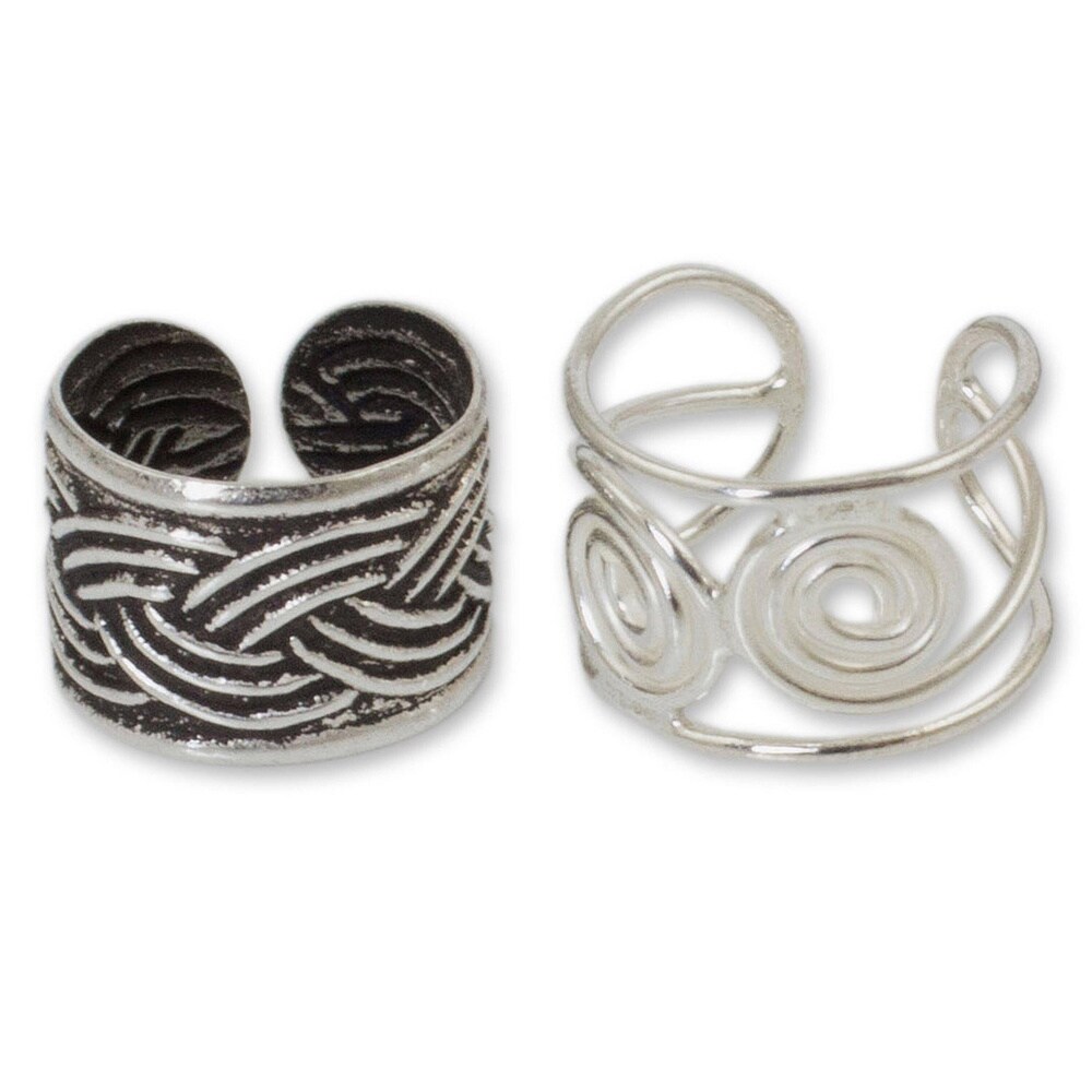 NOVICA Handmade Sterling Silver 'Contrasts' Ear Cuff Earrings (Thailand). Opens flyout.