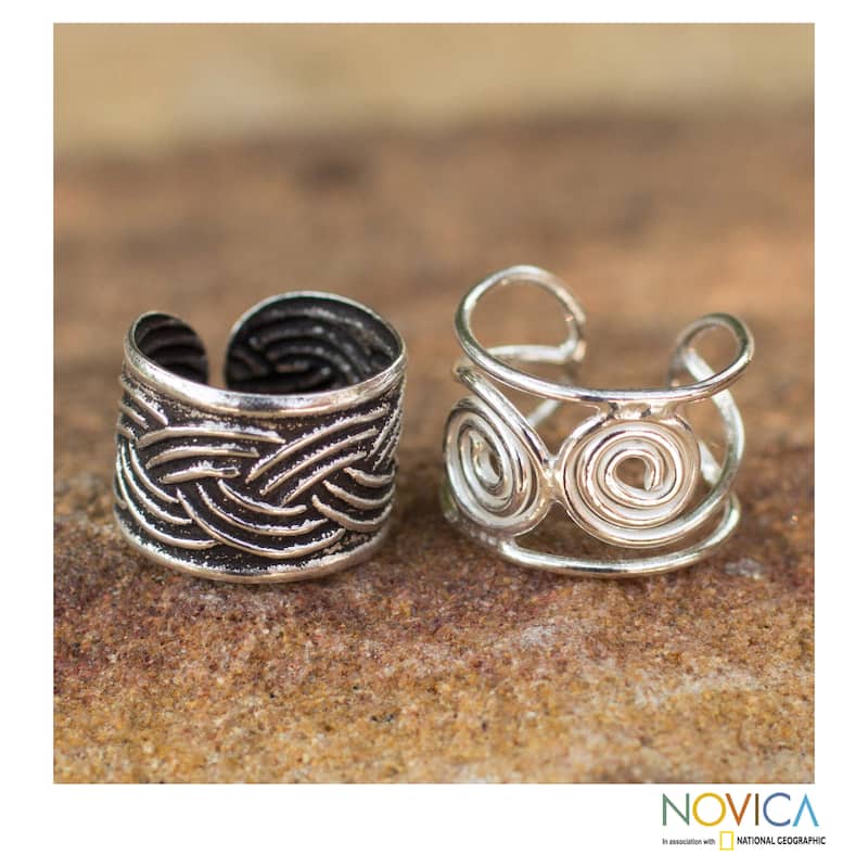 NOVICA Handmade Sterling Silver 'Contrasts' Ear Cuff Earrings (Thailand) - 1.4*0.3