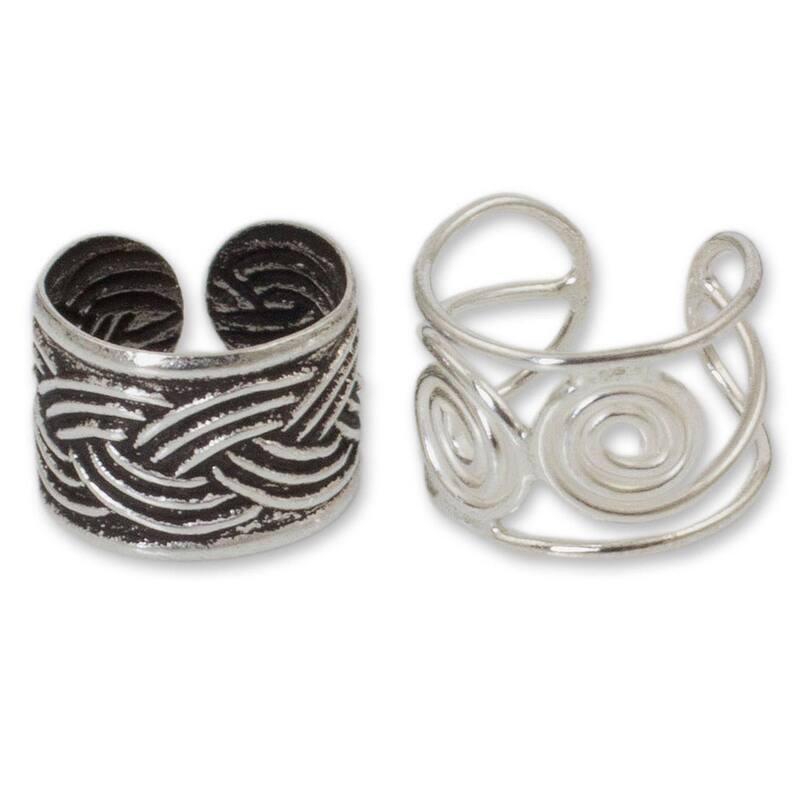 NOVICA Handmade Sterling Silver 'Contrasts' Ear Cuff Earrings (Thailand) - 1.4*0.3