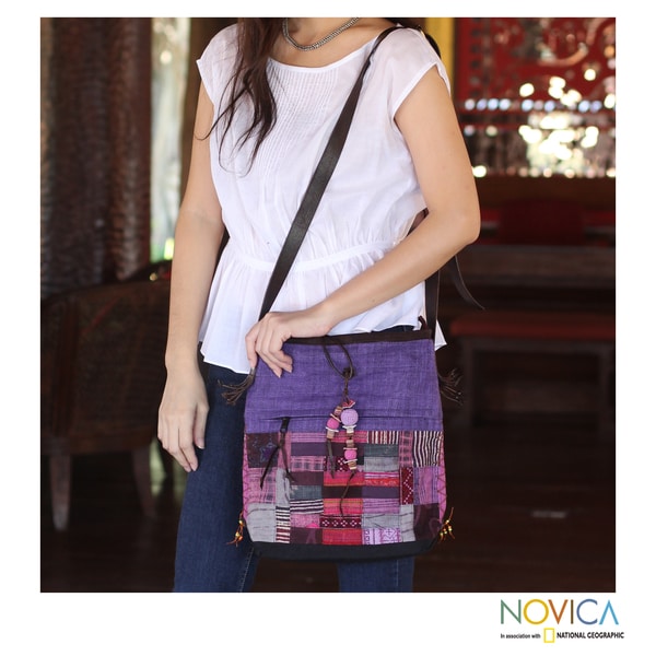 Cotton Hemp Purple Chonburi Medium Shoulder Bag (Thailand