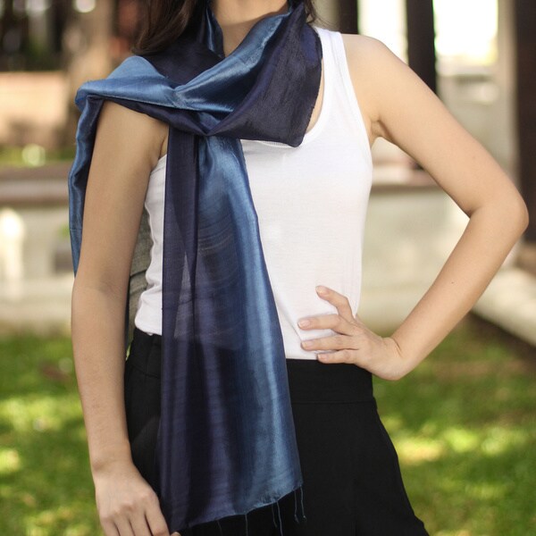 Handmade Silk Bluebell Duality Scarf (Thailand)