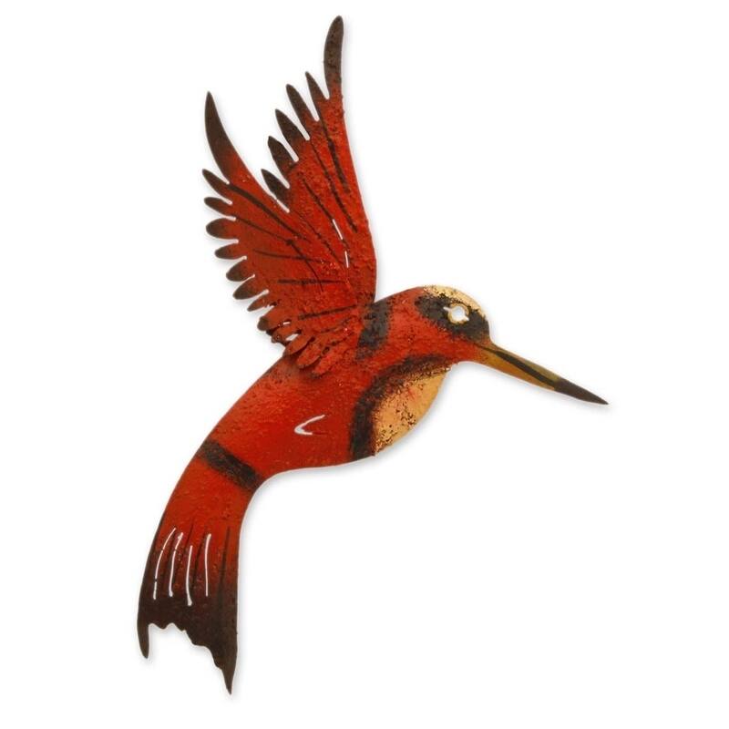 Handmade Little Ruby Hummingbird Iron Wall Sculpture (Mexico)