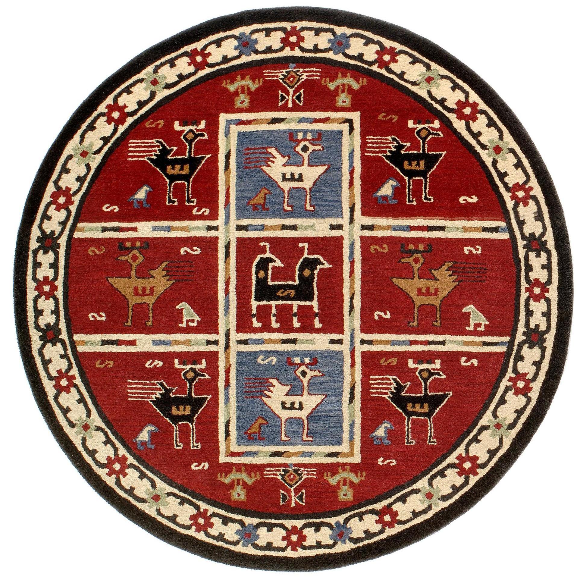 Hand tufted Red Tribal Round Wool Rug (8 X 8)