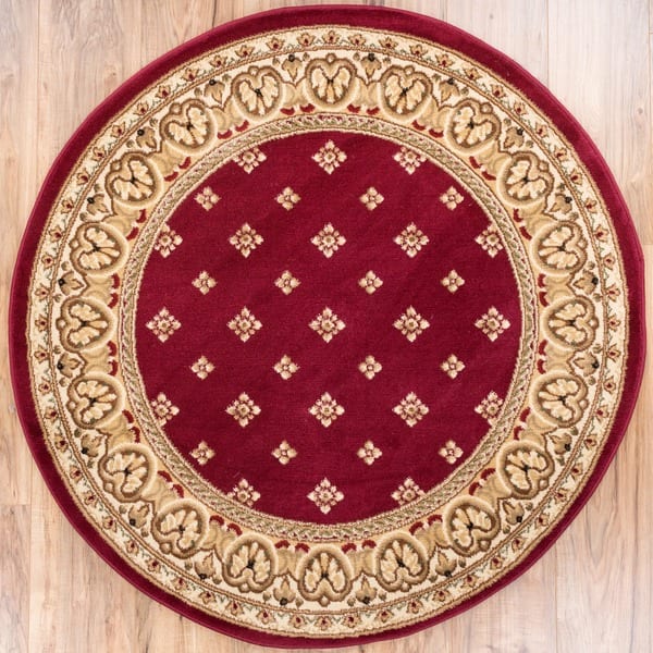 Well Woven Dallas Transitional Border Red Round Area Rug - 5'3 - Bed ...