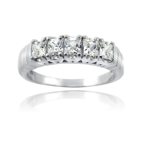 Icz Stonez Sterling Silver and Cubic Zirconia Half Eternity Ring