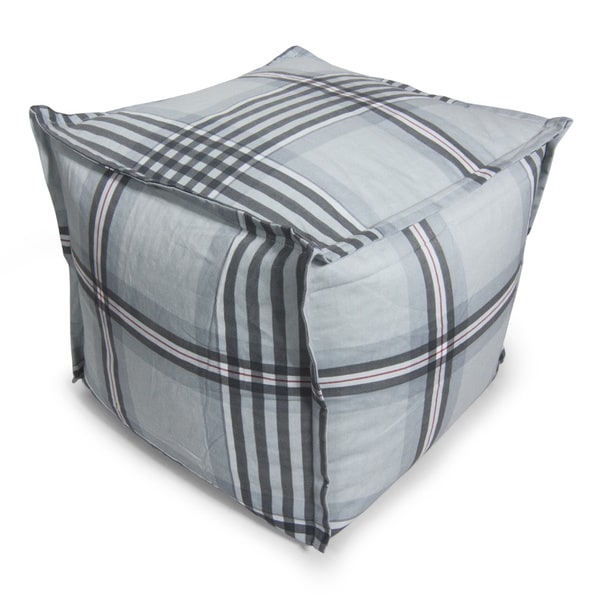 BeanSack Grey Gingham Plaid Cube Bean Bag Ottoman