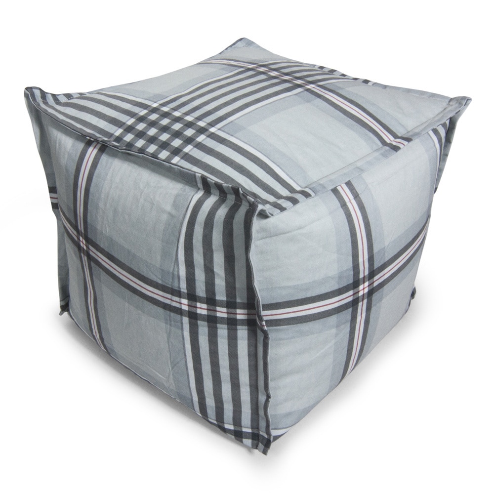 Beansack Grey Gingham Plaid Cube Bean Bag Ottoman