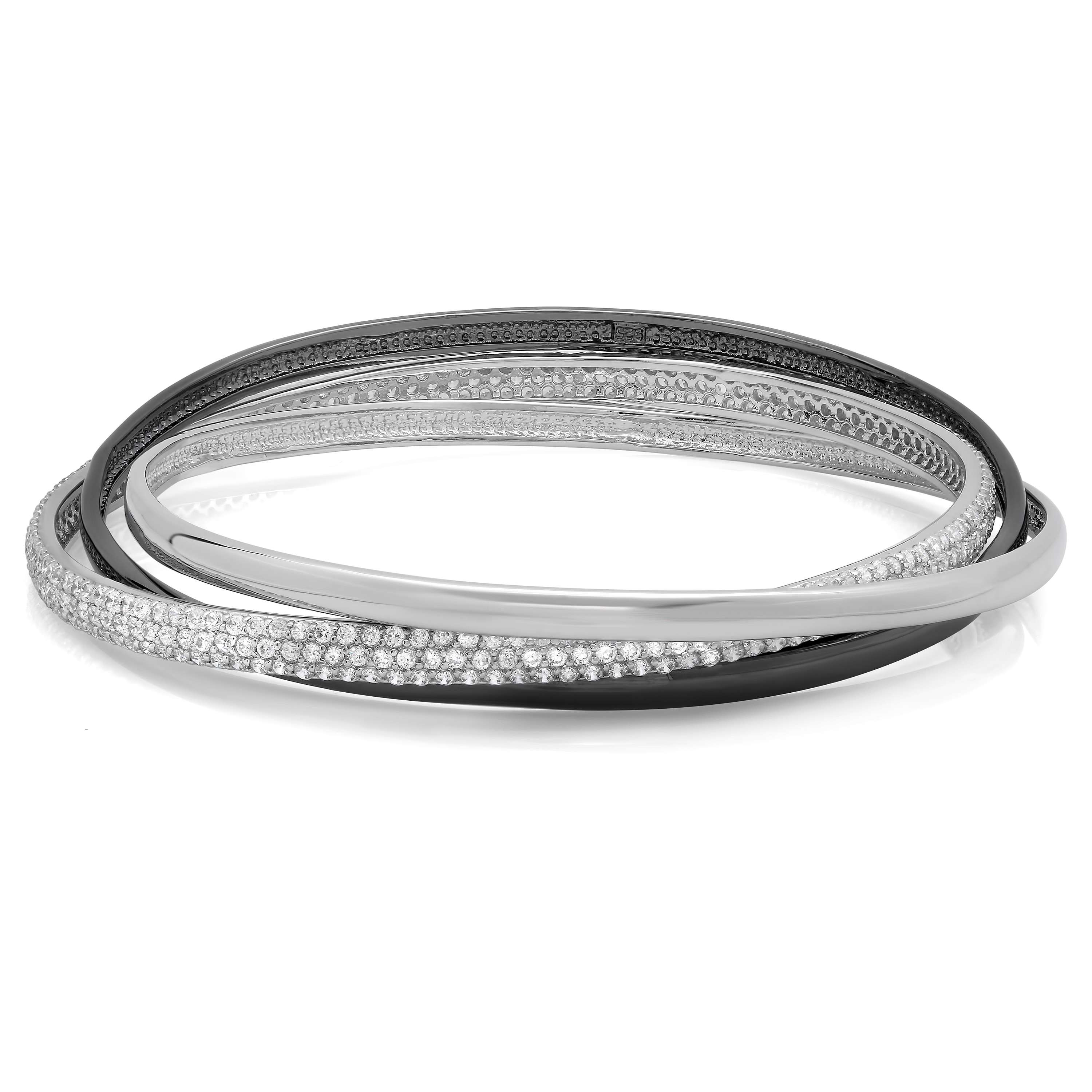 Shop Sterling Silver Pave Cubic Zirconia Interlocking Bangle ( 7 Inch