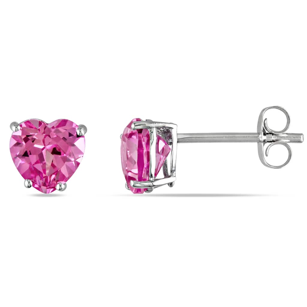 Miadora 10k White Gold Created Pink Sapphire Stud Earrings