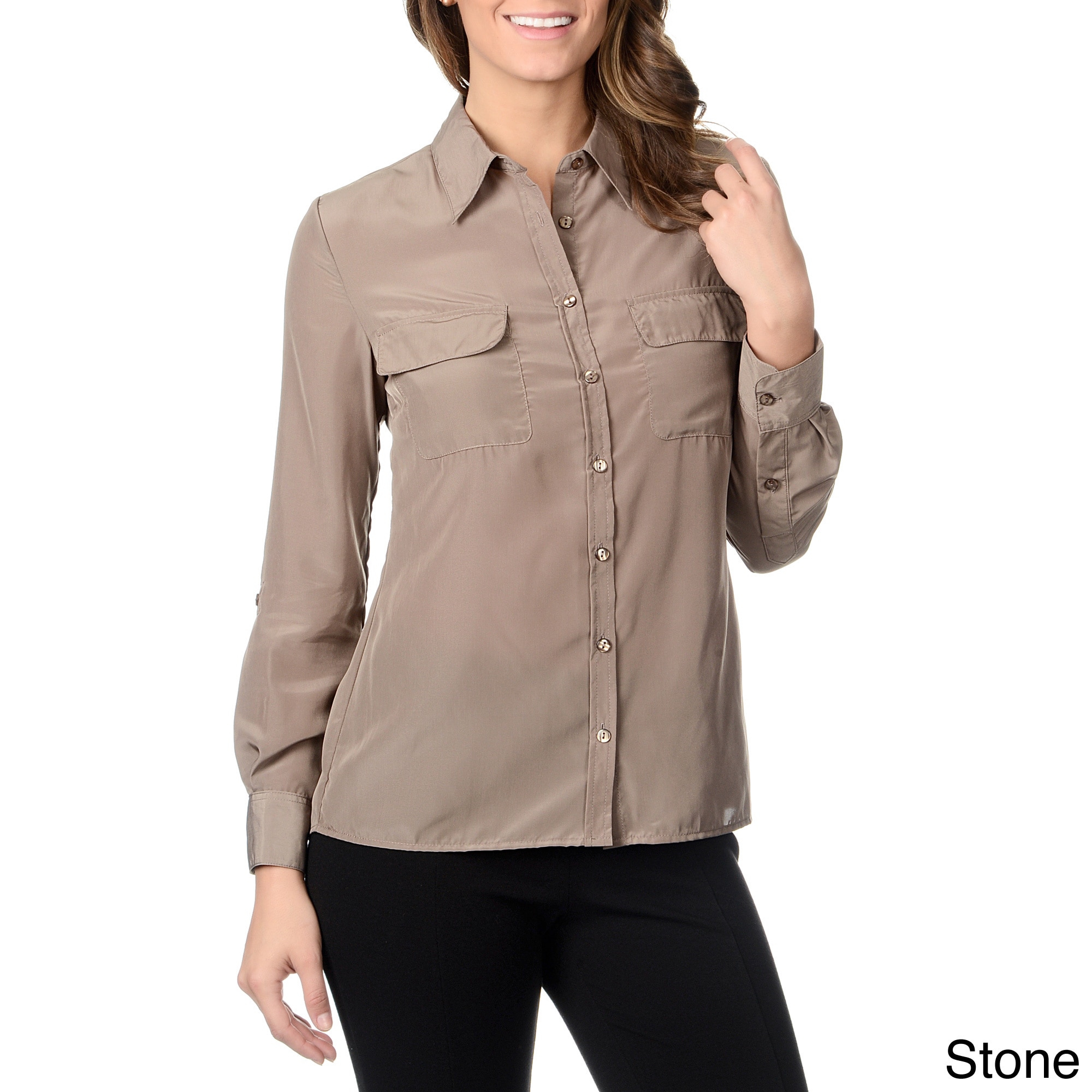 Thesis Thesis Womens Button Front Shirt Beige Size S (4  6)