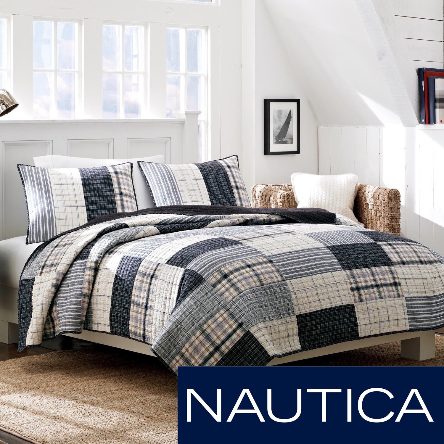 Nautica Nautica Longview Cotton Reversible Quilt And Sham Separates Blue Size Twin