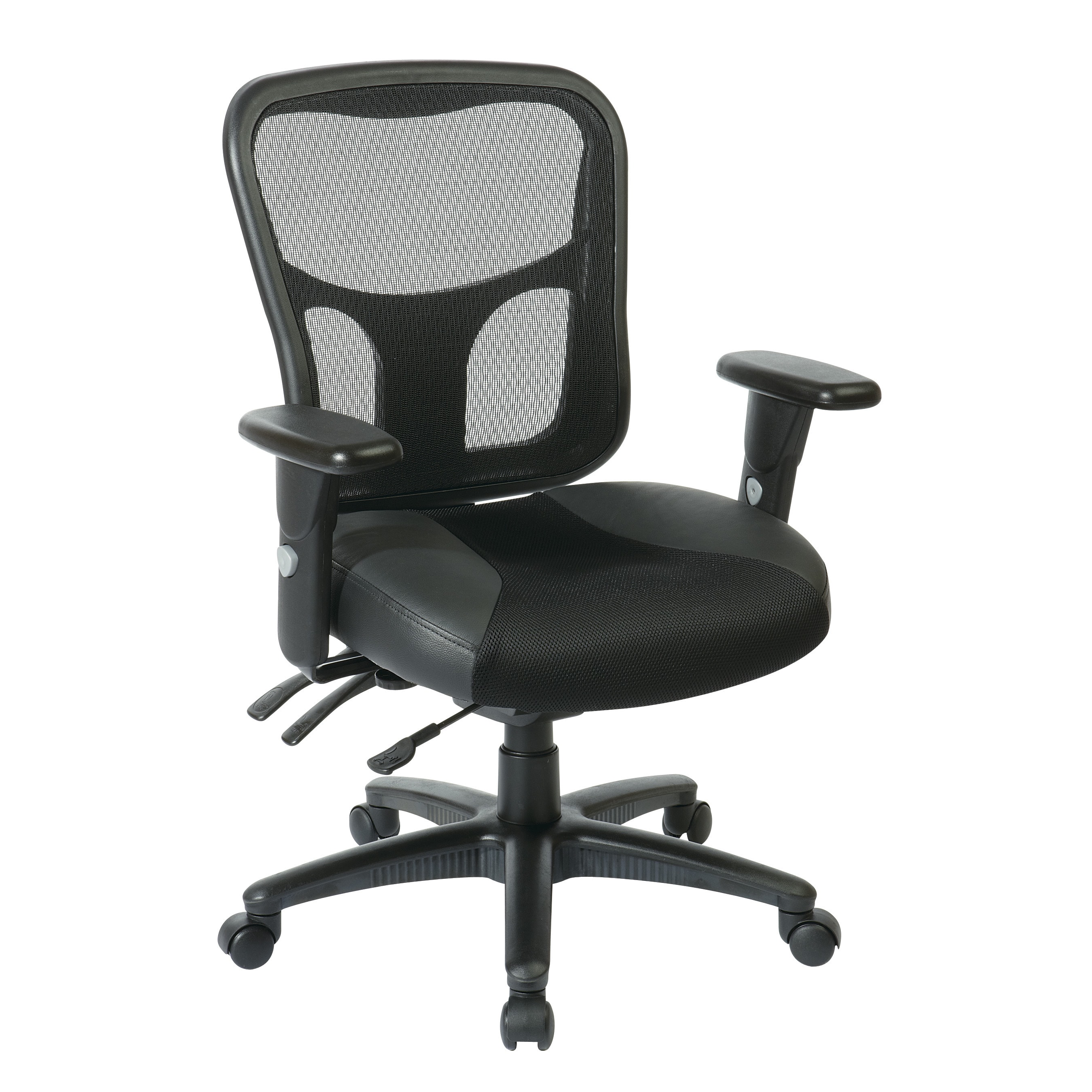 High-Back Office Chair with Leather and Mesh Seat,