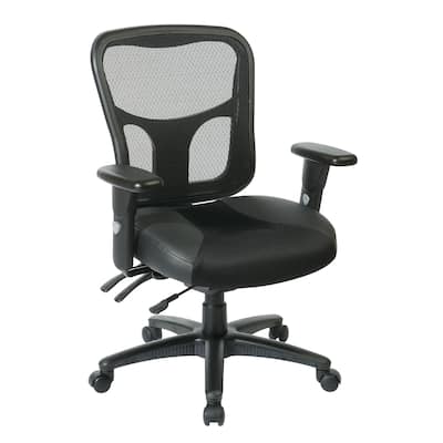High-Back Office Chair with Leather and Mesh Seat,