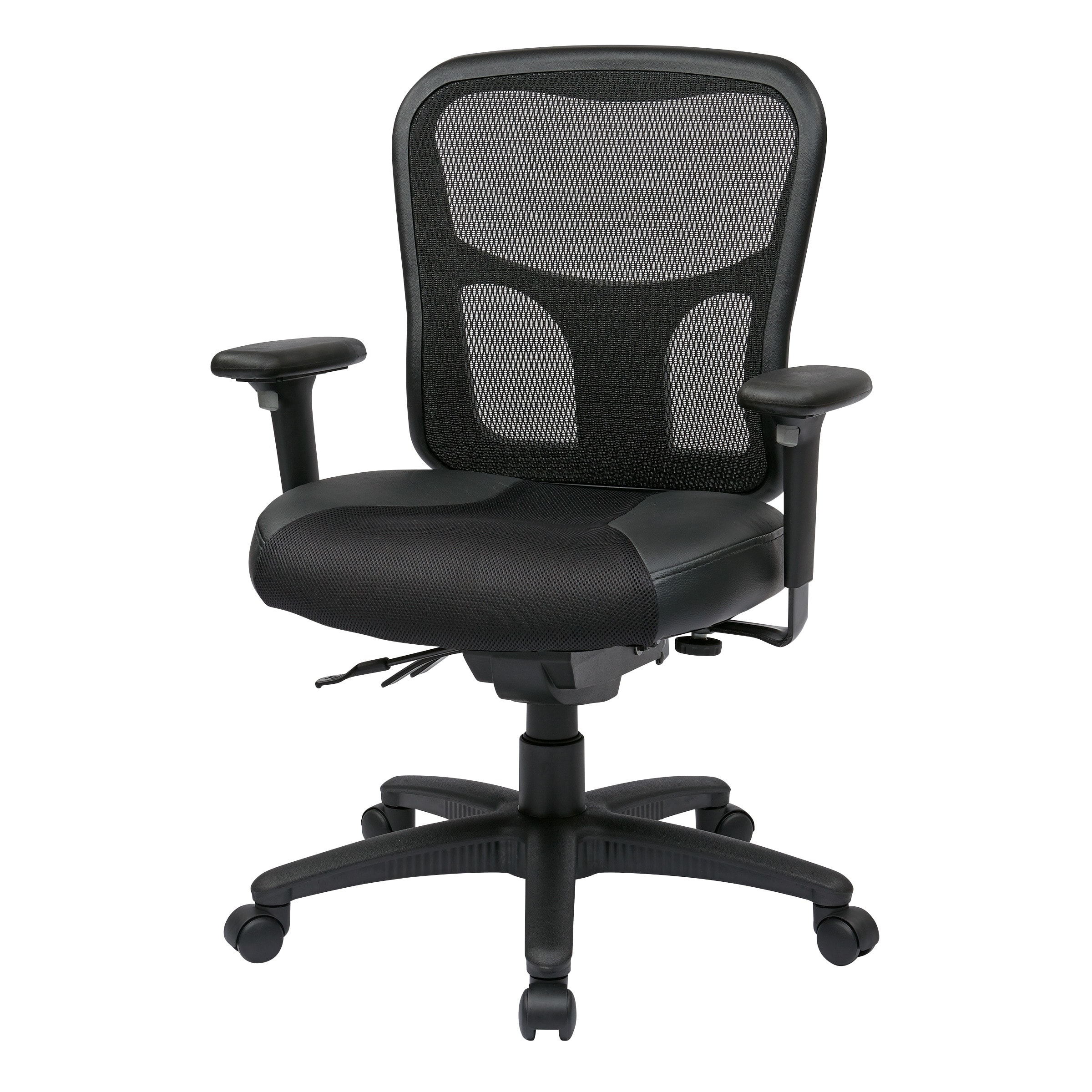 High-Back Office Chair with Leather and Mesh Seat, - Bed Bath