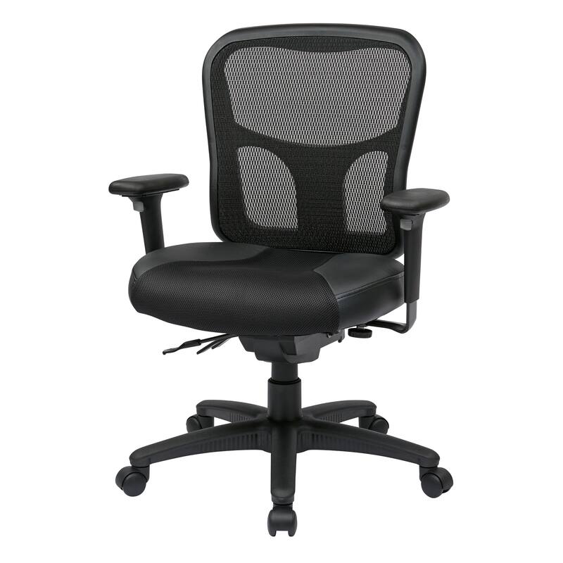 High-Back Office Chair with Leather and Mesh Seat,
