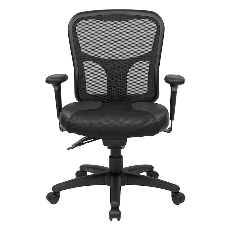 High-Back Office Chair with Leather and Mesh Seat,
