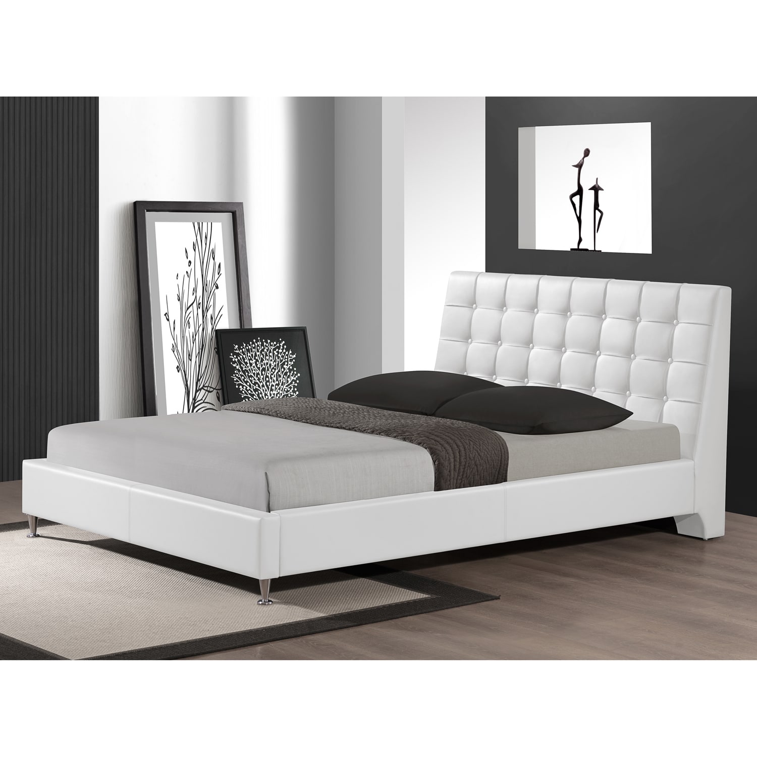 Baxton Studio Baxton Studio Zeller White Modern Bed With Upholstered Headboard   Queen Size White Size Queen