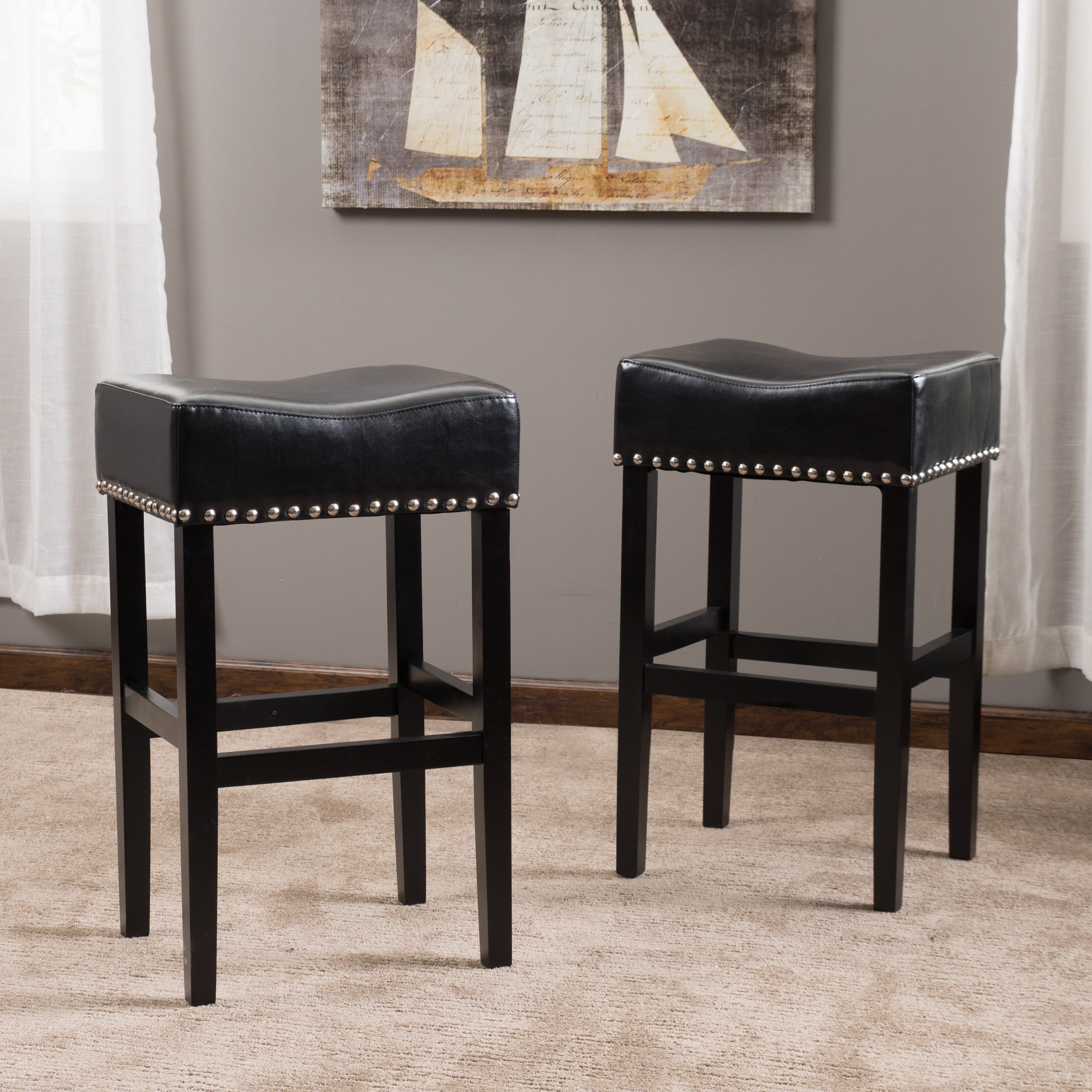 Lisette 30 inch Backless Leather Bar Stool Set of 2 by