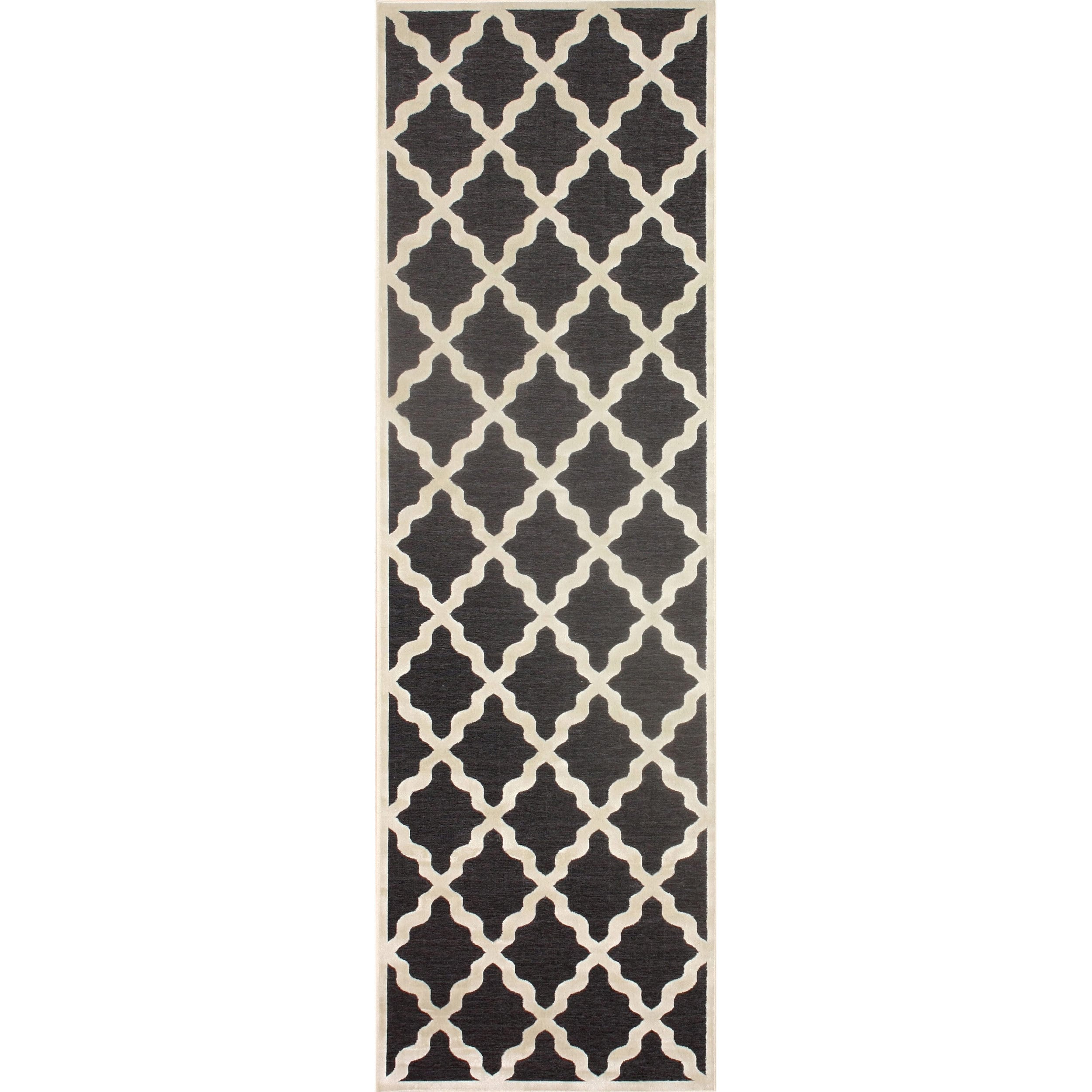 Nuloom Moroccan Trellis Faux Silk Dark Grey Runner Rug (26 X 8)