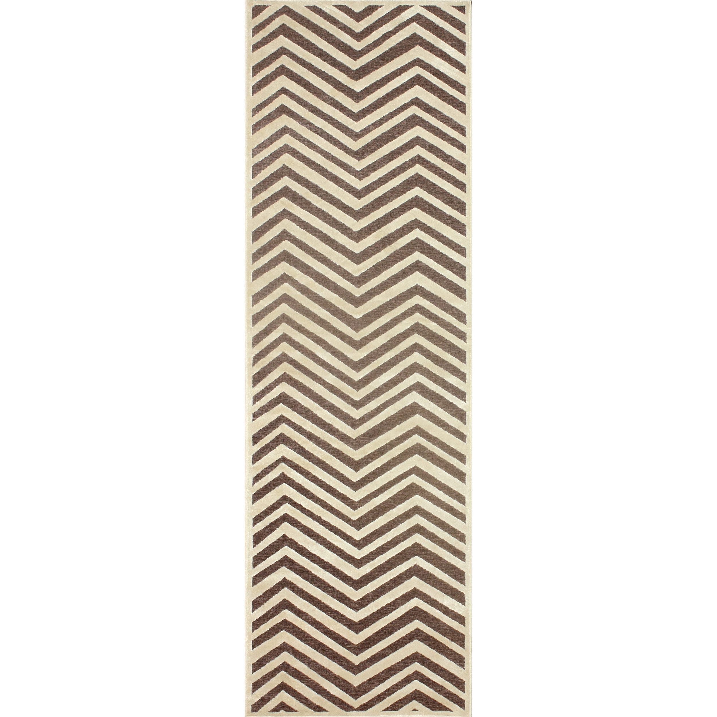 Nuloom Modern Chevron Brown Faux Silk Runner Rug (26 X 8)