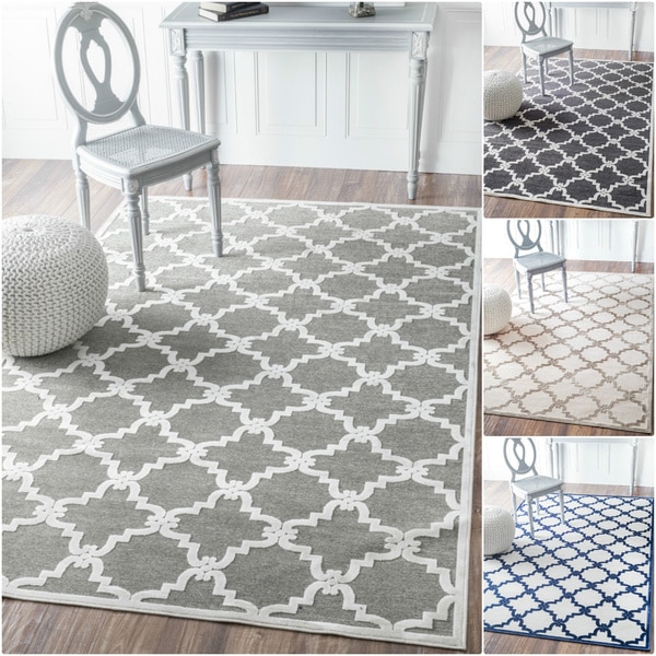 nuLOOM Modern Trellis Grey Faux Silk Rug (5'1 x 8'). Opens flyout.